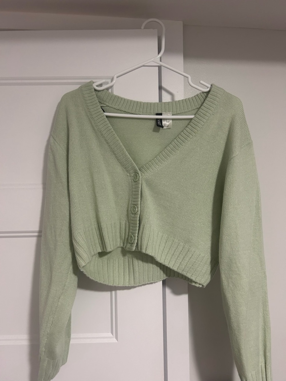 Cropped V-Neck Button Cardigan - Light Sage